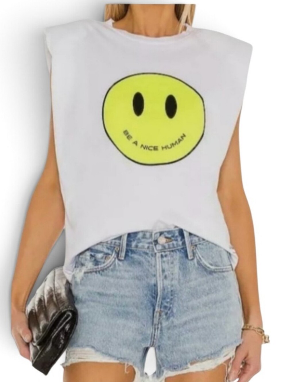LE SUPERBE White Graphic Tee with Smiley Face